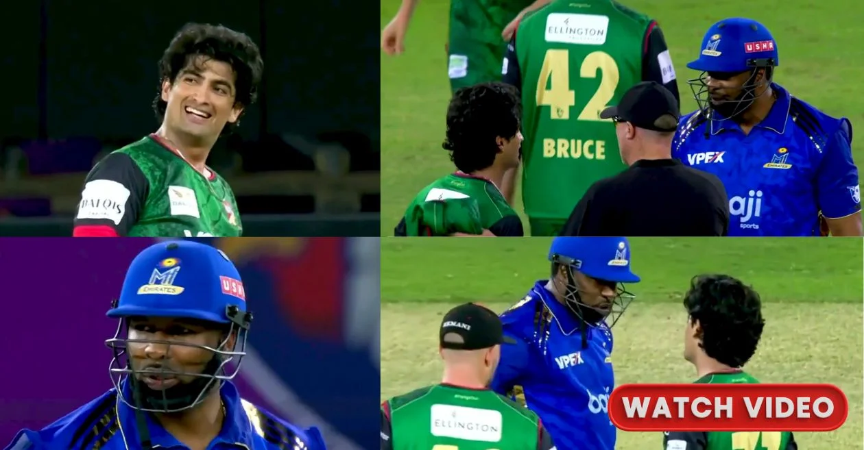 WATCH: Naseem Shah and Kieron Pollard engage in a heated verbal exchange during ILT20 final between Desert Vipers and MI Emirates
