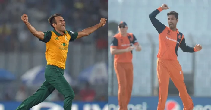 2014 T20 World Cup Imran Tahir (South Africa) & Ahsan Malik (Netherlands)