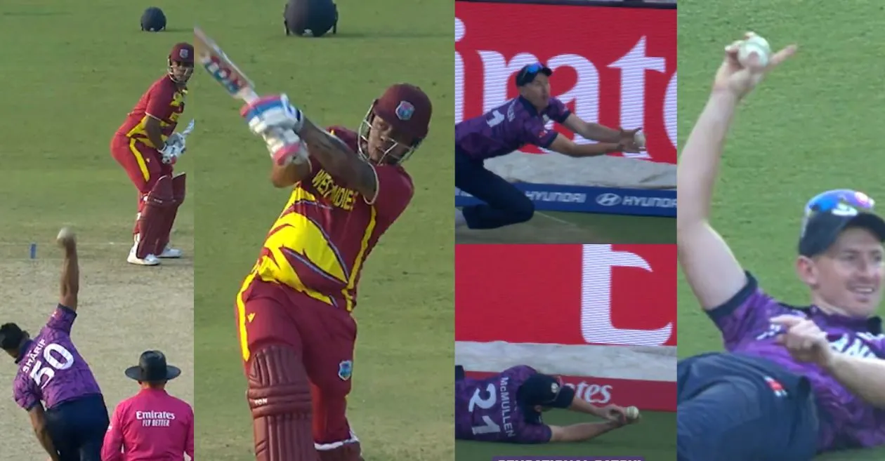 WATCH: Brandon McMullen plucks a screamer to remove dangerous Shimron Hetmyer | WI vs SCO, T20 World Cup 2026