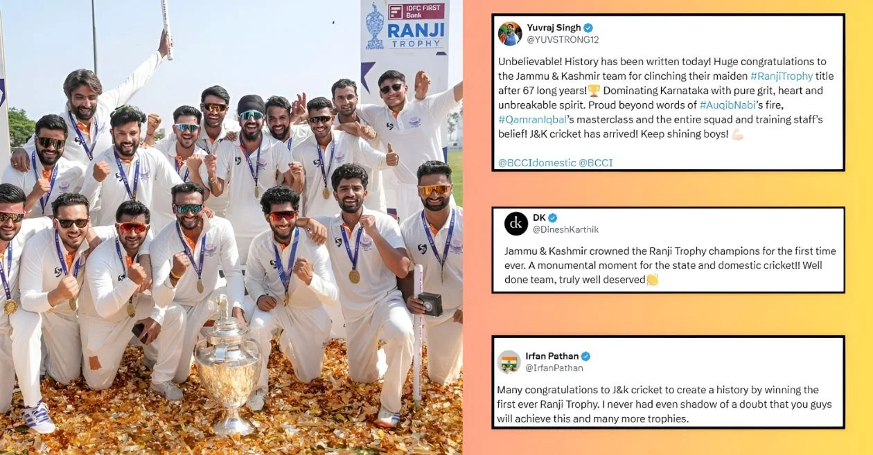 Indian cricket fraternity reacts as Jammu & Kashmir scripts history with maiden Ranji Trophy victory by defeating star-studded Karnataka in final