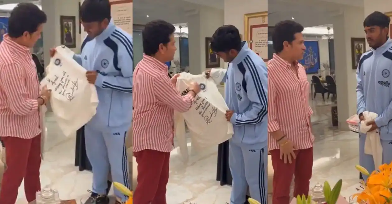 WATCH: Sachin Tendulkar honours U19 World Cup winning captain Ayush Mhatre with a special signed Test jersey
