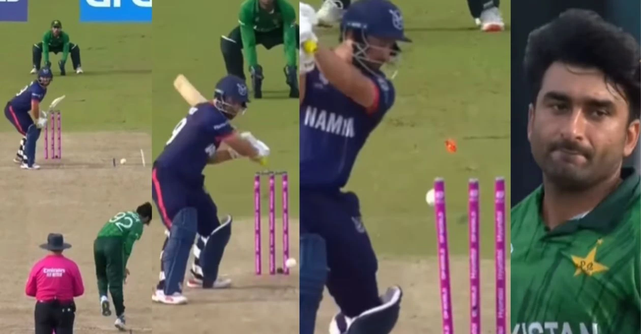 T20 World Cup 2026 [WATCH]: Salman Mirza knocks over Jan Frylinck’s stumps with a stunning delivery during PAK vs NAM clash
