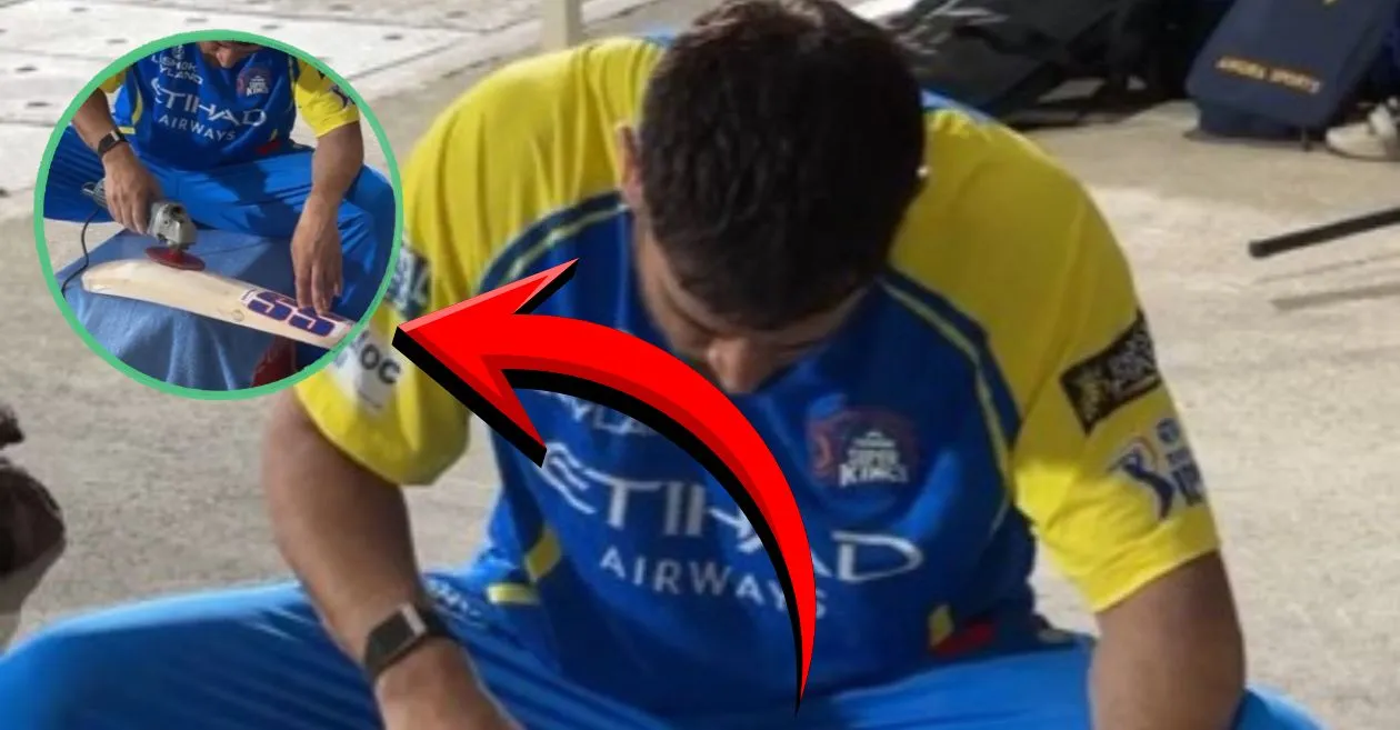 WATCH: MS Dhoni repairs his bat using an electric sander during IPL 2026 practice session