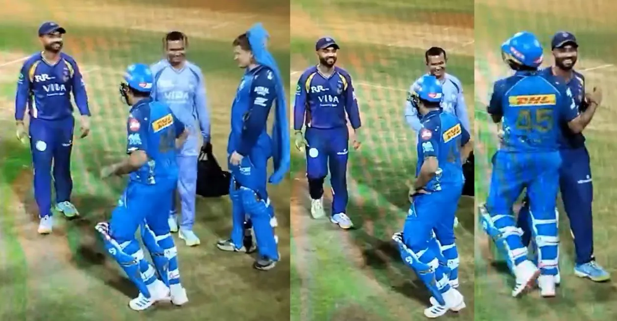 IPL 2026 [WATCH]: Rohit Sharma hilariously teases Ajinkya Rahane during tense injury moment in MI vs KKR match
