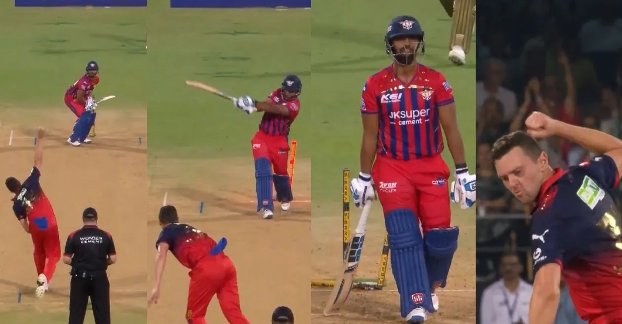 IPL 2026 [WATCH]: Josh Hazlewood knocks over Nicholas Pooran’s stumps with a peach in RCB vs LSG showdown