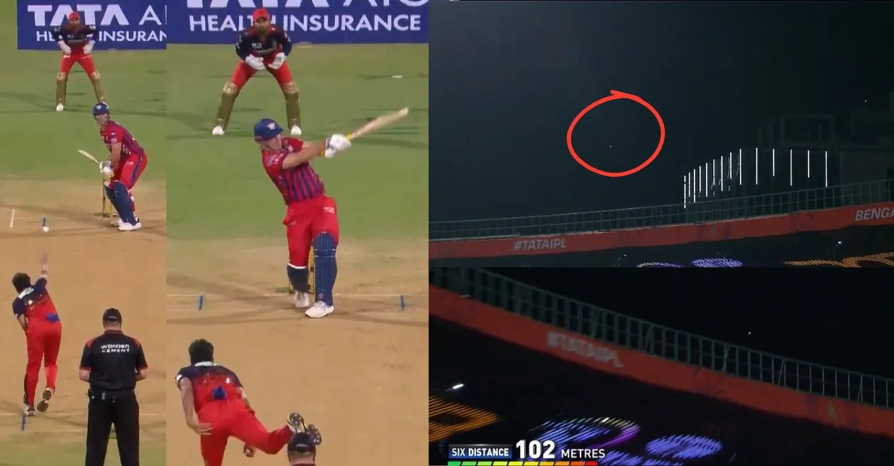 IPL 2026 [WATCH]: Mitchell Marsh launches Bhuvneshwar Kumar out of the park with a gigantic 102 meter six in RCB vs LSG match